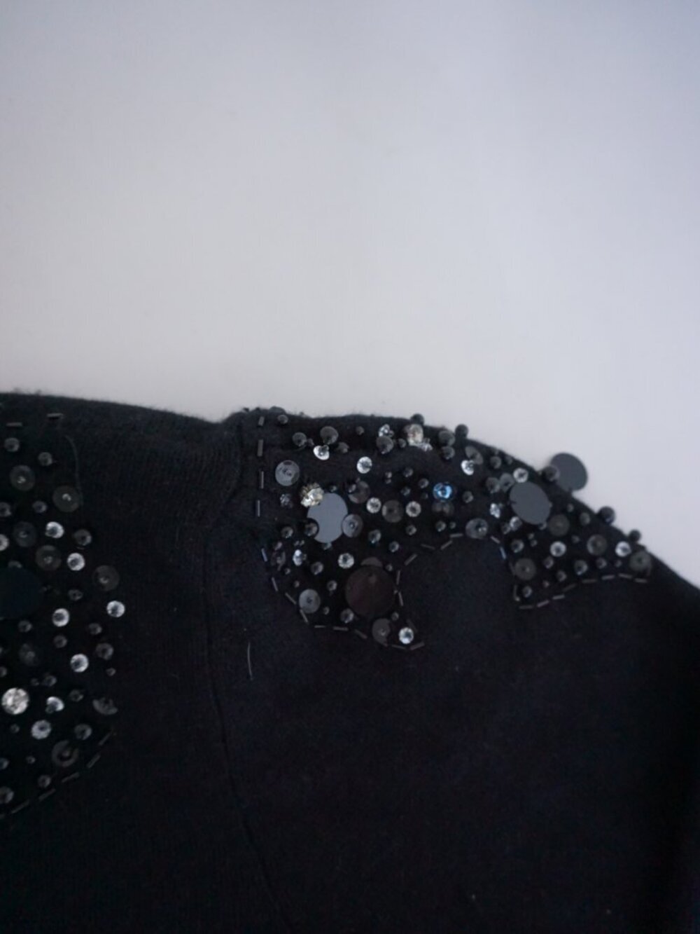 Vintage Shannan Black Beaded Sequin Knit Sweater Lambswool Angora Blend L - Picture 10 of 12